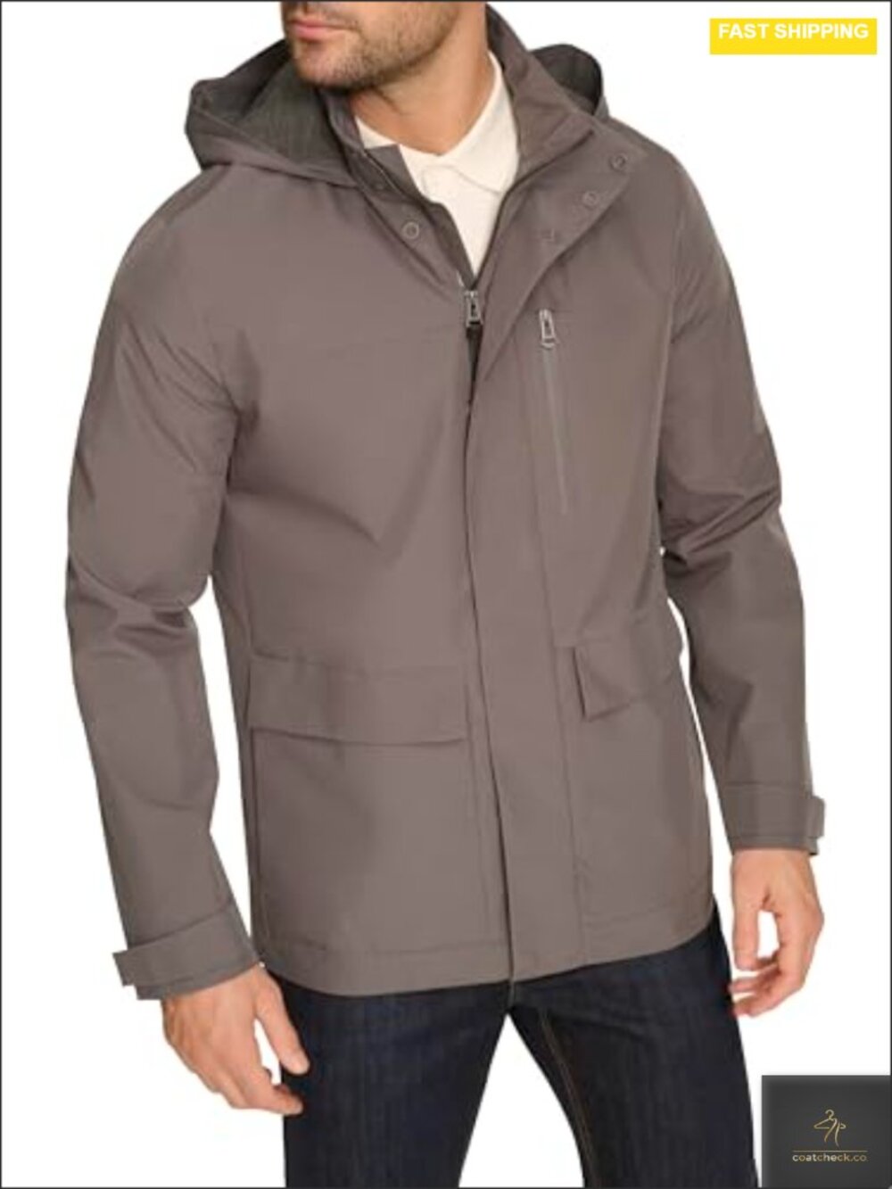 Men's Long Sleeve Soft Rain Parka Waterproof Shell Zipper